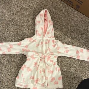 Kids Hooded Bathrobe with Pink Print